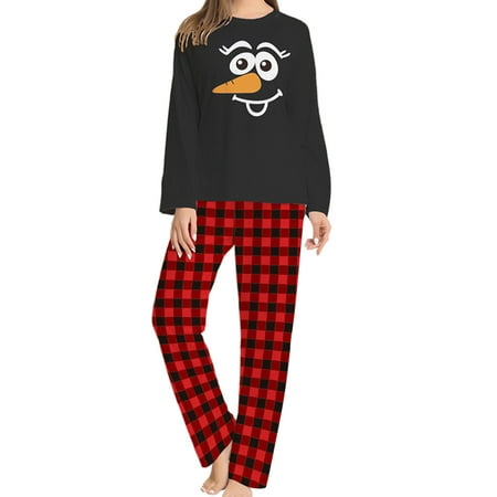 

Lumento Women Men Kids Plaid Holiday PJ Sets Soft Crew Neck Sleepwear Buffalo Cartoon Print Matching Family Pajamas Set Black Child 2Y