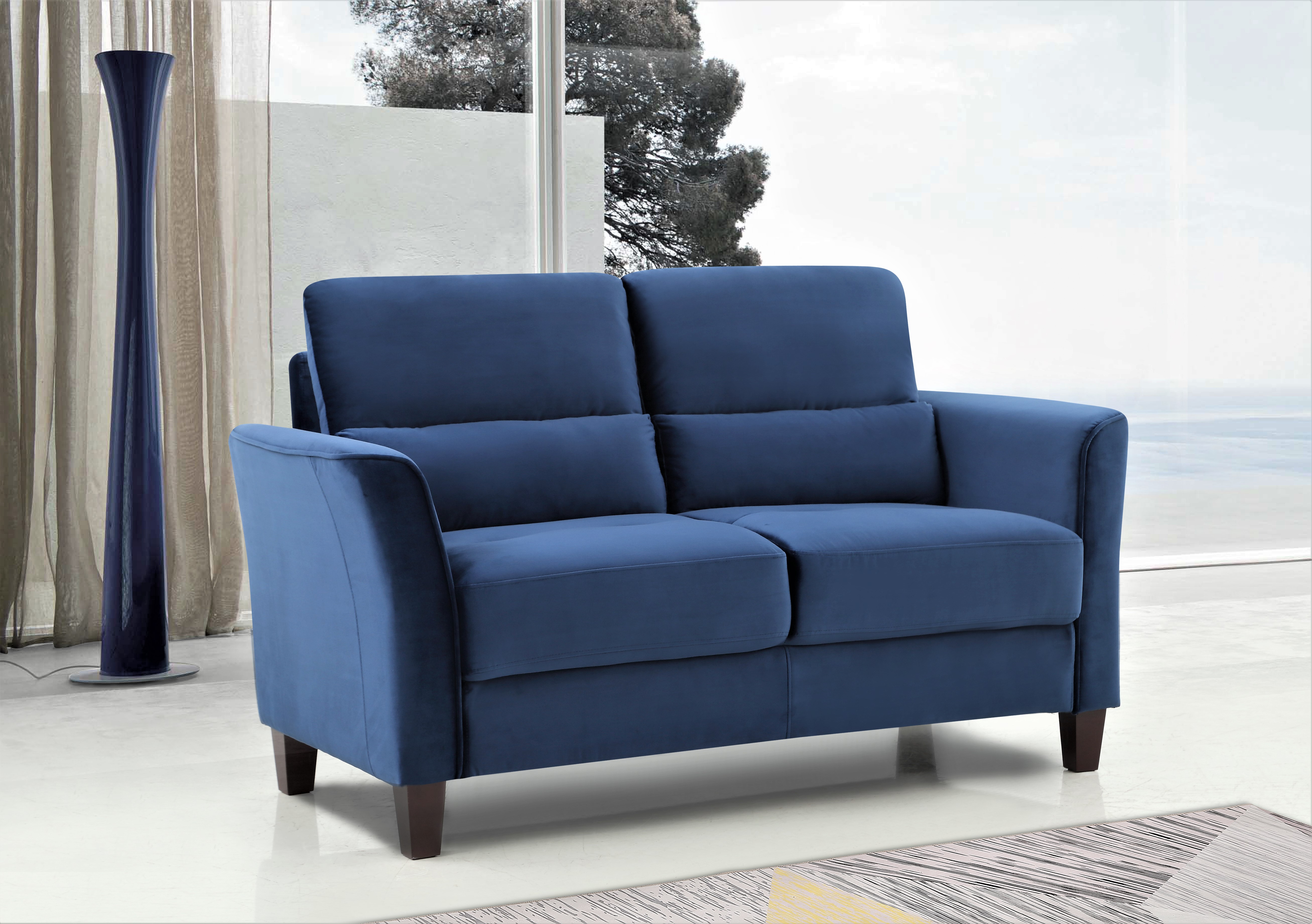 Uspridefurniture Aalt 57.88" Velvet Square Arm Loveseat,Blue