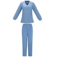thumbnail image 5 of WULMLEO Womens Scrubs Outfits 2 Piece V Neck Stretch Scrub Sets Petite Long Sleeve Spring Nurse Uniform Shirts and Joggers Medical Working Soft Comfortable Nursing Workwear Light Blue XL, 5 of 5