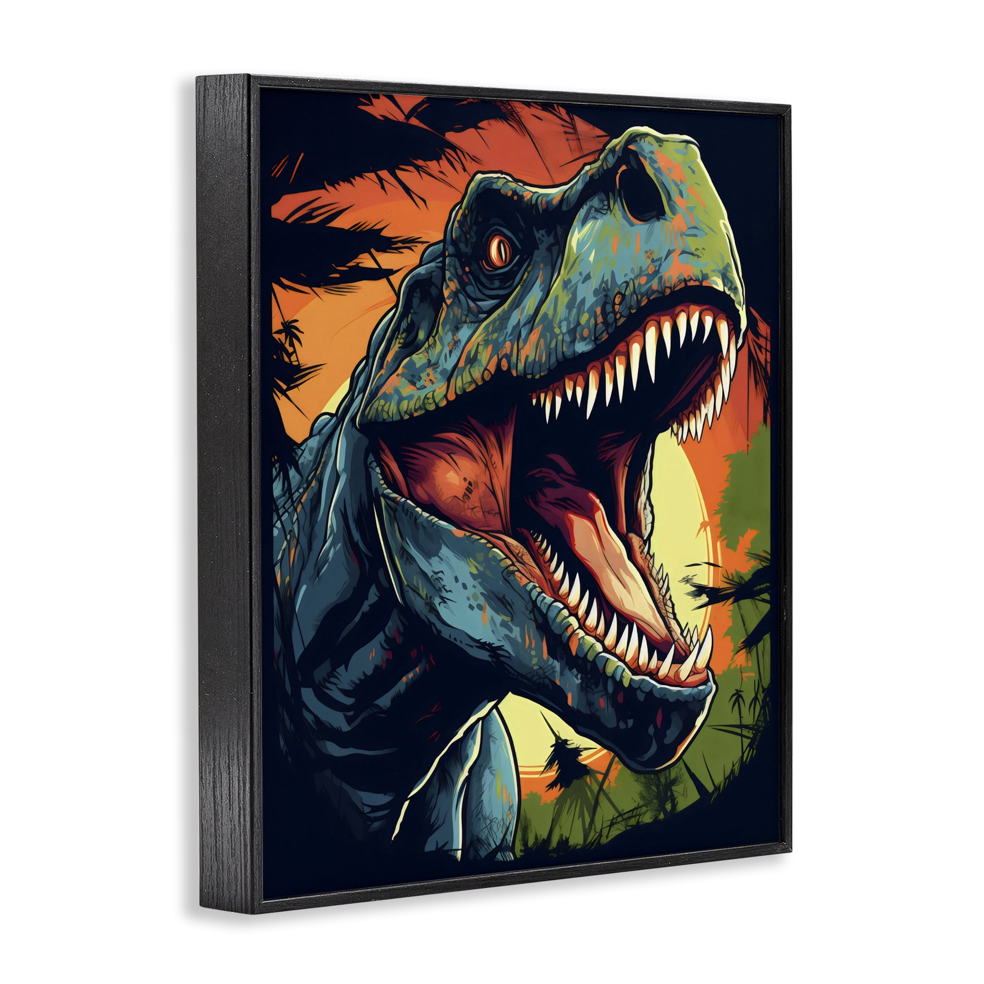Stupell Industries Dino Roar at Sunset Black Framed Giclee Art, design by Creative Studio
