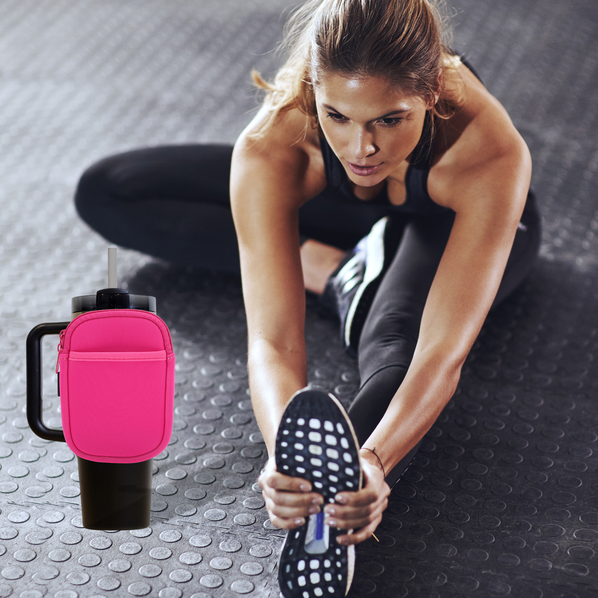 Unique Bargains 1Pc Durable Water Bottle Pouch With 2 Pockets Rose Red