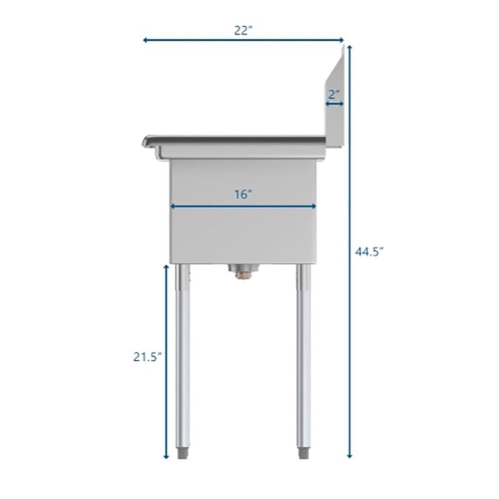 Pemberly Row Right Stainless Steel Kitchen Prep & Utility Sink in Silver