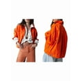 thumbnail image 2 of Women'S Loose Lapel Long-Sleeved Denim Jacket Orange Red XL, 2 of 7