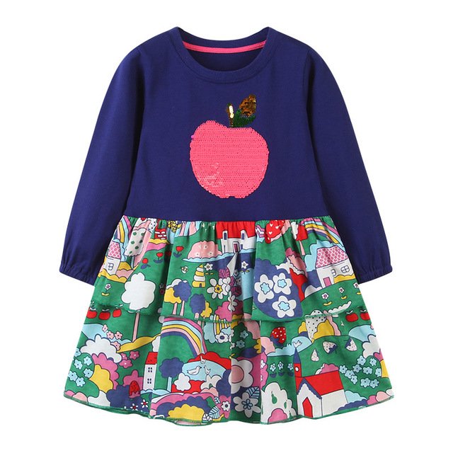 AAMILIFE Little Maven Robe Décontractée pour Bébés Filles Automne Rose Jolies Robes à Motif pour Enfants Mignonne et Confortable Vêtements pour Enfants 2-7 Ans