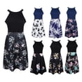 thumbnail image 3 of Milaget Robe Formelle Décontractée Sans Manches pour Femme, Col Licou, Plage, à Fleurs, Bleu Blanc, TG, 3 of 9