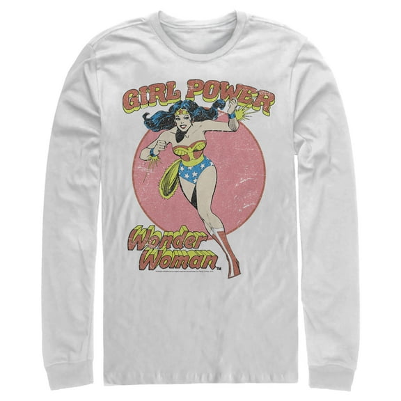 Men's Justice League Running Girl Power Text Poster Long Sleeve Shirt White X Large
