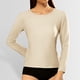 thumbnail image 1 of MHFRRA Camiseta Informal de Manga Larga Acanalada con Cuello Redondo y Corte Entallado para Mujer Beige, 1 of 4