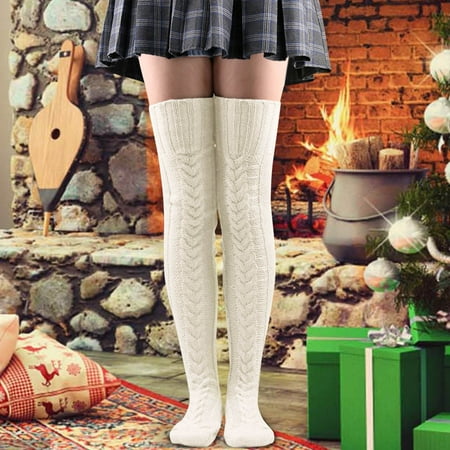 

Knit Leg Stocking Thigh Long Warmers Knee Cable Women Boot Socks Over Socks