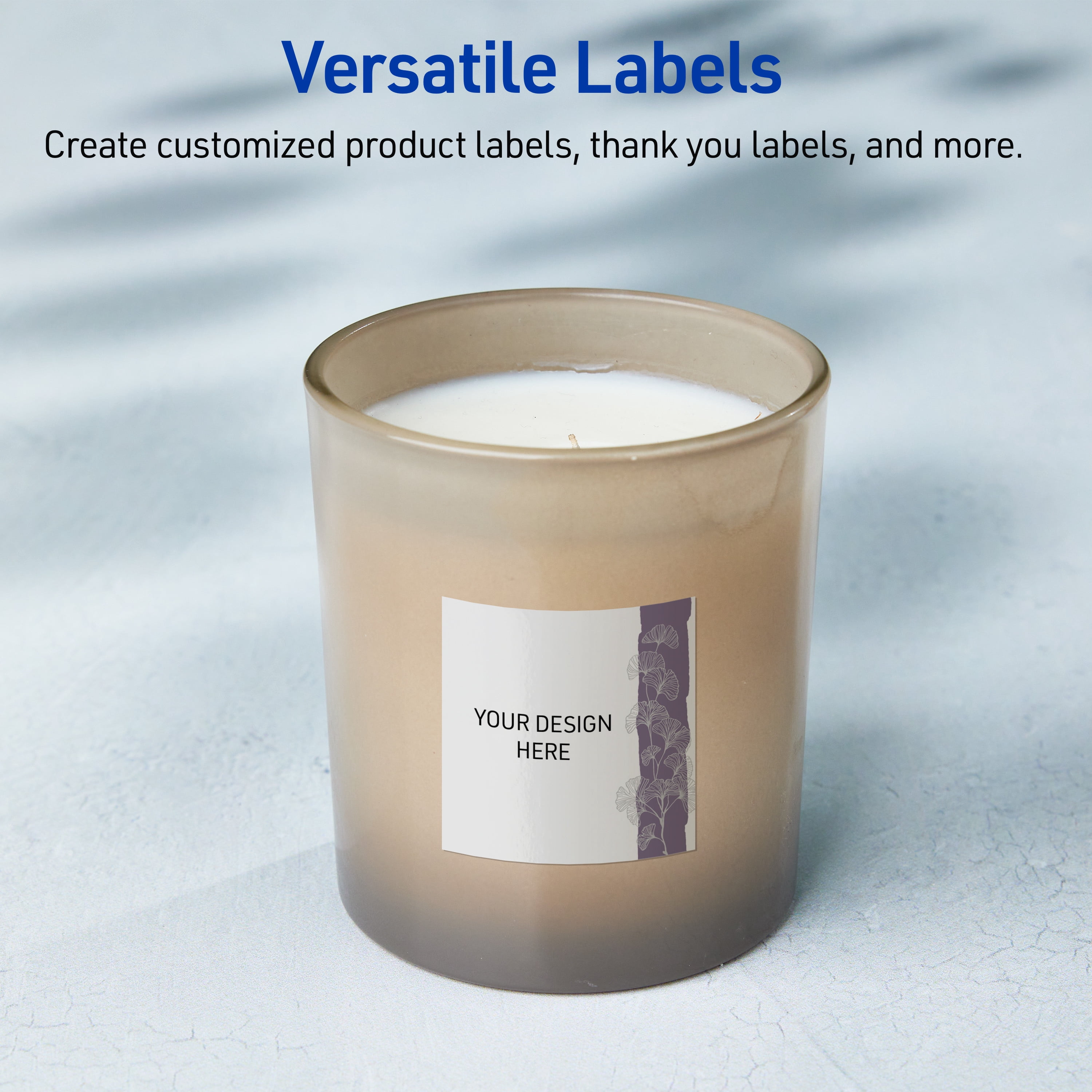 Avery Labels, 3" x 3", Glossy White, Purple & Silver Gingko Leaves