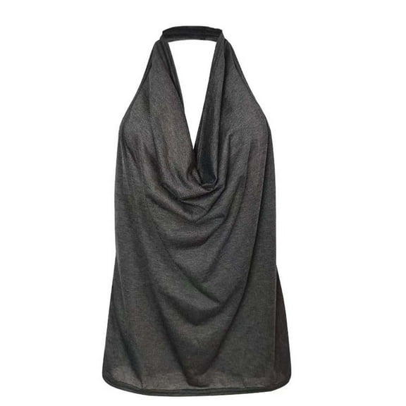 Vmvidoty Women's Casual Halter Neck Draped Front Open Back Tank Top Dark Gray S