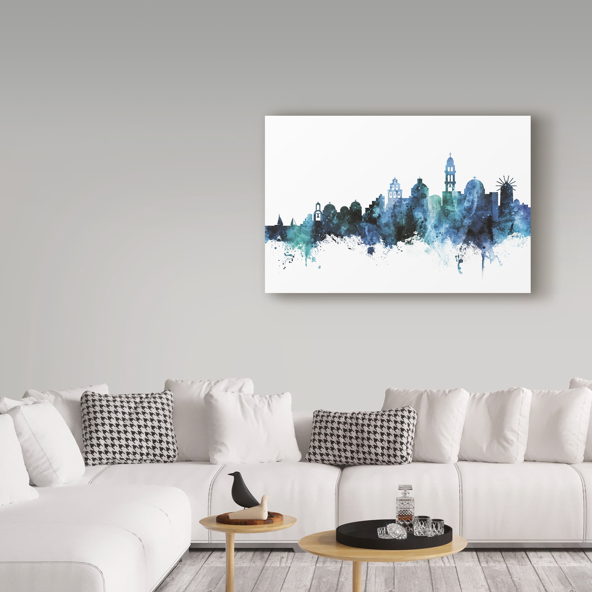 Trademark Fine Art 'Santorini Blue Teal Skyline' Canvas Art by Michael Tompsett