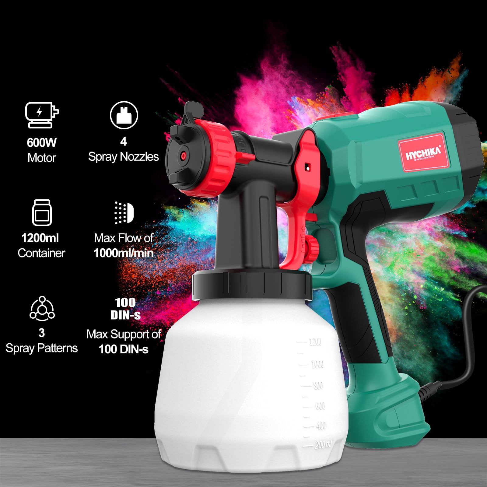 HYCHIKA 600W Electric Green Power Paint Sprayer, 1200ml