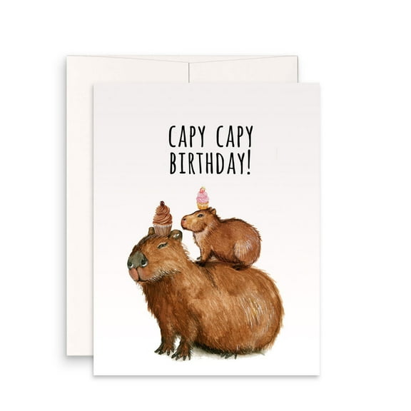 Capybara Birthday Card – Adorable Capybara with Ice Cream Illustrations – Blank Inside, Envelope Included – Perfect for Animal Lovers and Birthday Celebrations