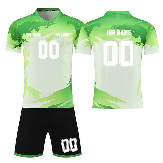Custom Football Kit Set for Adult and Child, Name Number Team Logo DIY Family Match Personalized Jersey Shirt Shorts Set, Dad and Son Matching Outfits Light Green XXXXXL