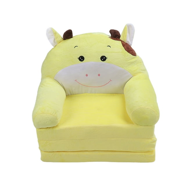 Sofá plegable de dibujos animados para niños, sofá abatible 2 en 1, sofá para niños, sillón cama con respaldo, vaca amarilla, 3 capas