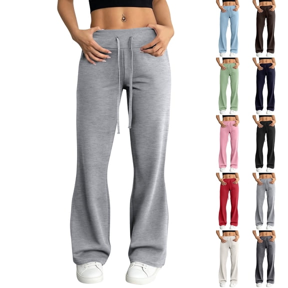 Wide Leg Leggings for Women Flared Yoga Pants High Waisted Drawstring Tummy Control Butt Lifting Workout Leggings Pink S