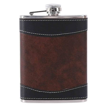 

Tepsmf Stainless Steel and Stitched Leather Hip Flask Pocket Fit Design Wine Whiskey Drinks Portable Bottle with Funnel Bar Set For Men Women Party Supplies