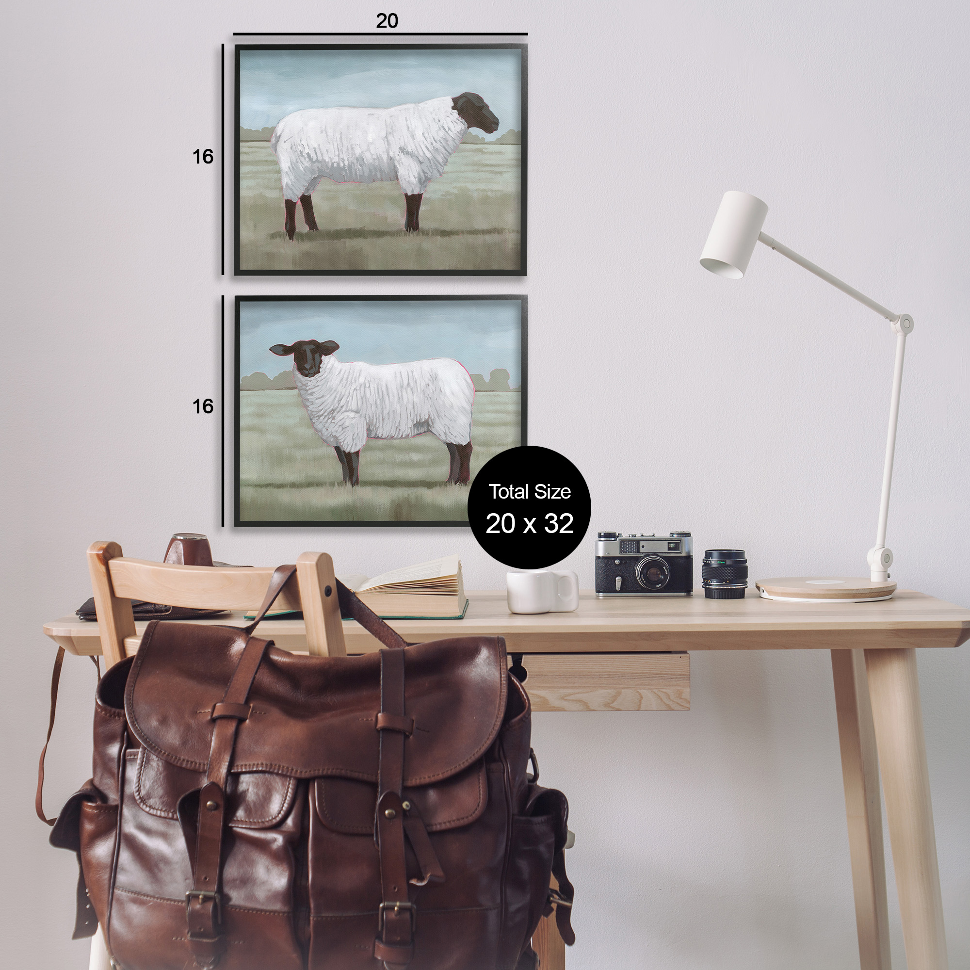 Stupell Industries Sheep Duo in Pasture Animals & Insects Painting Black Framed Art Print Wall Art, 20 x 16, Set of 2