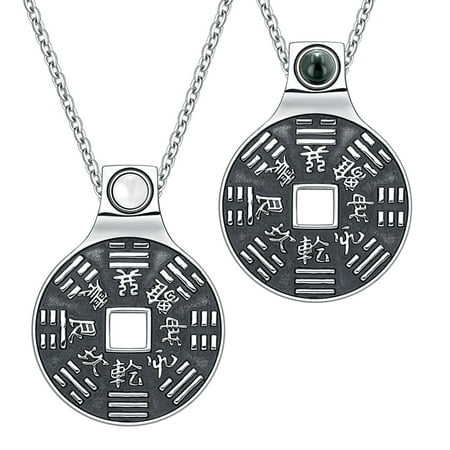 - Love Couple Amulet Yin Yang BaGua Forces of Nature Lucky Coin Simulated Onyx Simulated Cats Eye Necklaces