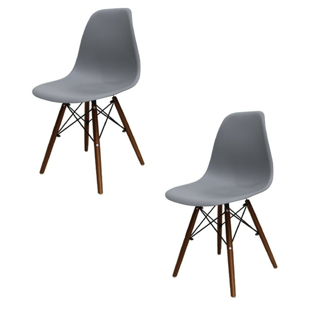 Set de 2 Silla Eames MUNDO IN Gris Con Base Color Nogal