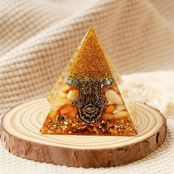 Resin Orgonite Pyramid Home Display Decorations with Natural Gemstone Chips Orange 50x50x50mm