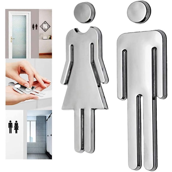 2 Pair 12x4cm Wc Door Plate Restroom Signs Male & Female Toilet Stickers Adhesive Wc Signs For Restroom Door Public Restaurant Hotel Cafeteria - Wtake