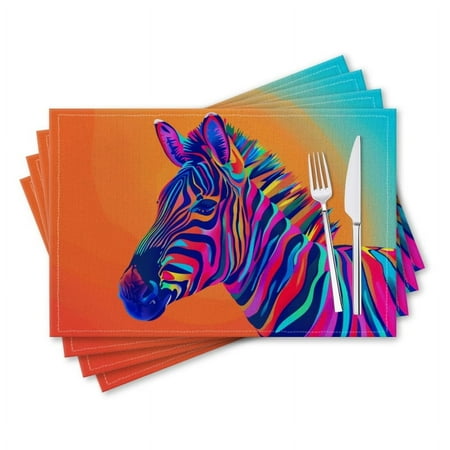 

BaHomeck placemats Set of 4 rectangle Linen Cotton Placemats for Dining Table Washable Heat Resistant 18*12inch Zebra In The Style Of Pop Art With Bright Colors