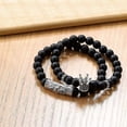 thumbnail image 2 of Pulseras de cuentas negras mate de 8 mm con piedra de ónix y corona de rey., 2 of 5