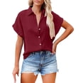 thumbnail image 1 of Uooqdmx Chemise Boutonnée pour Femmes, Hauts en Lin pour Femmes, T-Shirts Basiques pour Femmes, Chemise Décontractée à Manches Courtes Unie, Hauts de Sortie pour Femmes, Rouge S, 1 of 4
