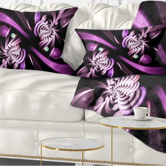 Designart Purple on Black 3D Surreal Art - Floral Throw Pillow - 12x20