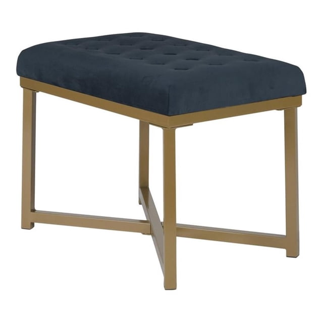 HomePop Banc en Métal de Style Moderne avec Siège en Velours, Fini Bleu Foncé