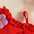 thumbnail image 6 of XZNPDUCQ Toddler Baby Girl Smocked Outfit Ruffle Halter Shirt Flared Pants Set Toddler Bell Bottom Outfit Summer Clothes Playwear Beach Outfits 2-3 Years,Red, 6 of 8