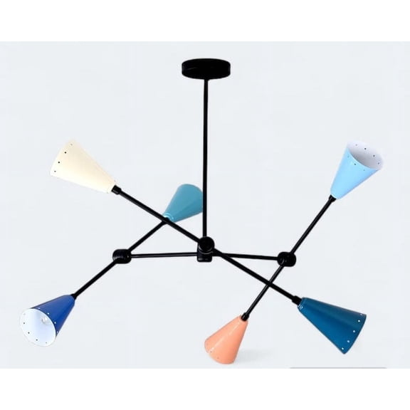 6 Arm Colorful Multi-shade Chandelier, Modern Geometric Pendant Personalised Colorful Chandelier, Customisable Handcrafted Lighting Fixture