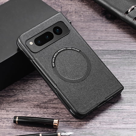Allytech for Google Pixel Fold MagSafe Case, Compatible with MagSafe Charging, PU Leather Back TPU Edges Drop Proof Scratch Resistant Thin Lightweight Case Cover for Google Pixel Fold 2023, Black