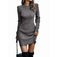 thumbnail image 1 of Chandail Femme Court Élégant Manches Longues Col Rond Ajusté Habillé Automne Hiver Mini Robe Tricotée Fleur Gris TG, 1 of 7
