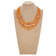 Bocar Multi Seed Bead Strand Necklace Multilayer Chunky Bib Statement Rice Beads Collar Necklace for Women(N0108-Orange Rectangle)