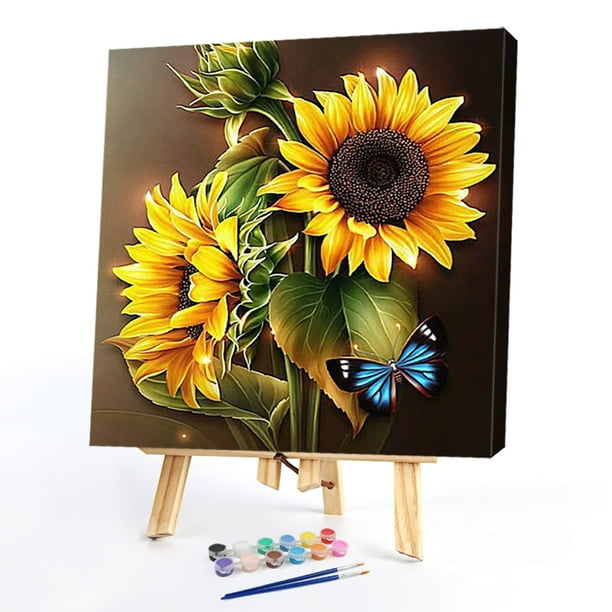 Cuadros Decorativos Girasol 20X20cm Pintura al óleo sin marco por números DIY Pintura Artesanía (S562) Likrtyny embutido en tela