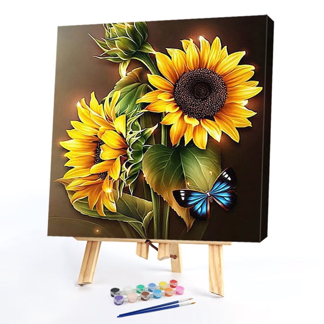 Cuadros Decorativos Girasol 20X20cm Pintura al óleo sin marco por números DIY Pintura Artesanía (S562) Likrtyny embutido en tela