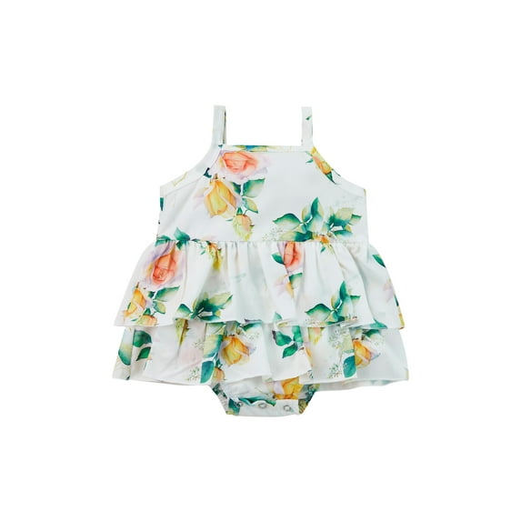 Franhais Baby Girl Summer Sleeveless Jumpsuit Thin Spaghetti Straps Floral Print Ruffles Romper Bodysuit