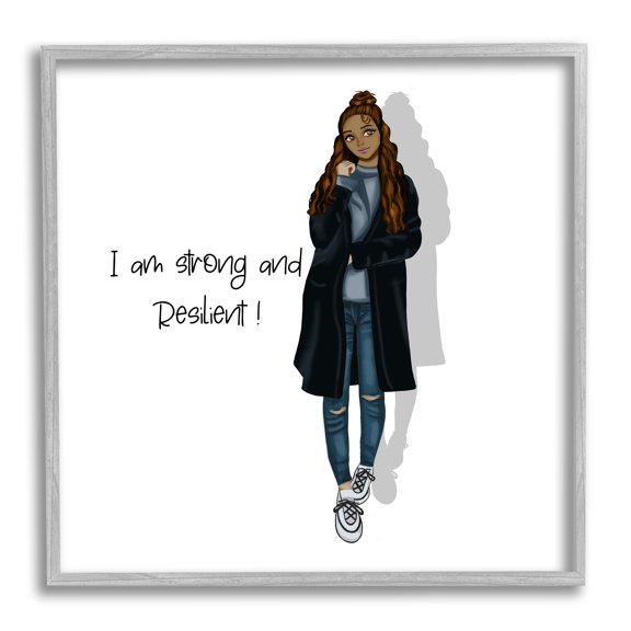 Stupell Industries Strong & Resilient Female Inspirational Painting Gray Framed Art Print Wall Art, 17 x 17