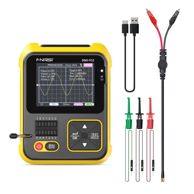 Osciloscopio Irfora Probador de transistores de osciloscopio portátil de mano de 200 kHz Osciloscopio digital Herramienta de prueba 2 en 1 Salida de ondas cuadradas PWM Pantalla a color Irfora Osciloscopio