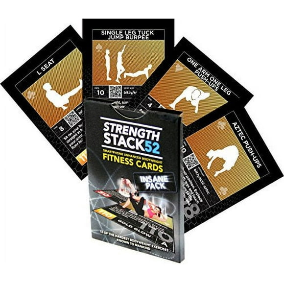 Exercise Cards Insane Pack: Strength Stack 52 Bodyweight Workout Playing Card Game. Designed by a Military Fitness Expert. Video Instructions Included. No Equipment Needed. At Home Program.