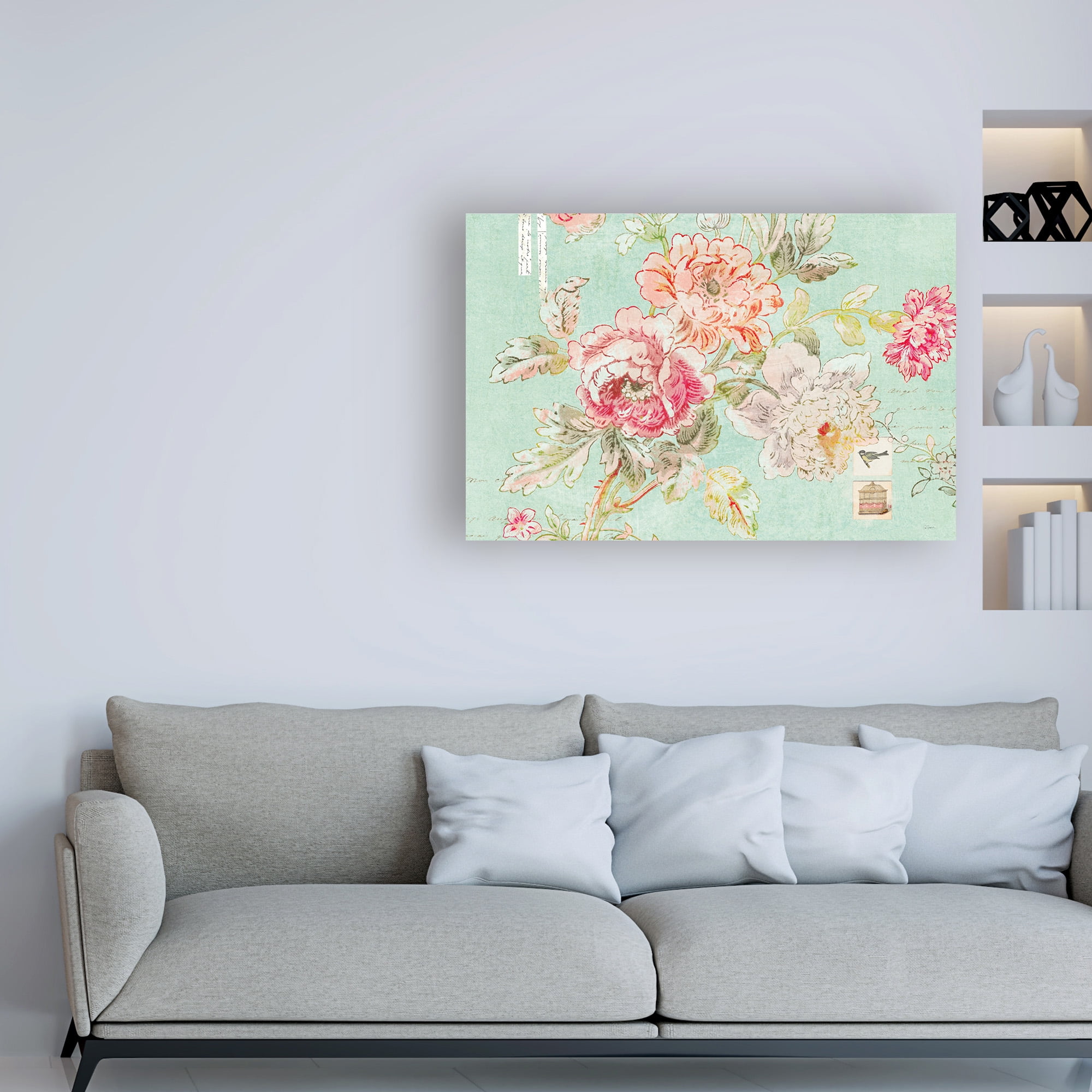 Trademark Fine Art 'Toile Roses I Blue' Canvas Art by Sue Schlabach