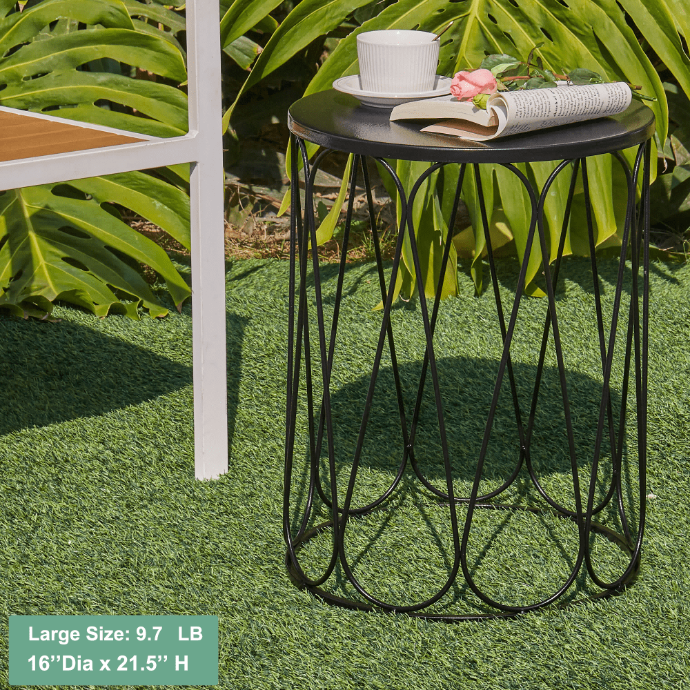 Y&M Set of 3 Garden Black Accent Decorative Stool, Nesting Metal Round Coffee Table, Black End Tables, Heavy Duty Meta Plant Stand Decorative Garden Stool, Outdoor Multifunctional Use