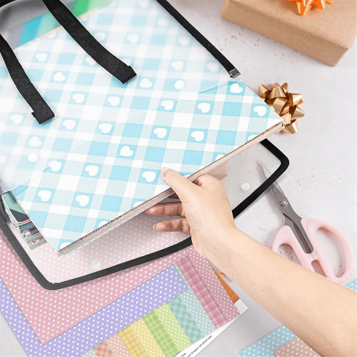 Expandable Scrapbook Paper Storage Organizer, Black Paper for 12 x 12 Sheets, with Portable Handle