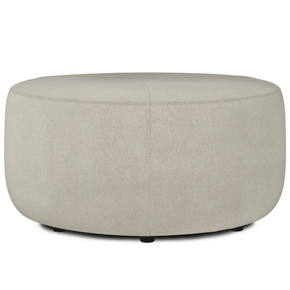 Simpli Home Moore 32 inch Wide Contemporary Irregular Large Ottoman in Natural Linen Look Fabric