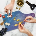 thumbnail image 4 of Geometry Cutting Board, Round Forms in 2 Dimensional Space Axis Historical Artifact Image, Decorative Tempered Glass Cutting and Serving Board, Wine Bottle Shape, Blue and Purple, by Ambesonne, 4 of 5