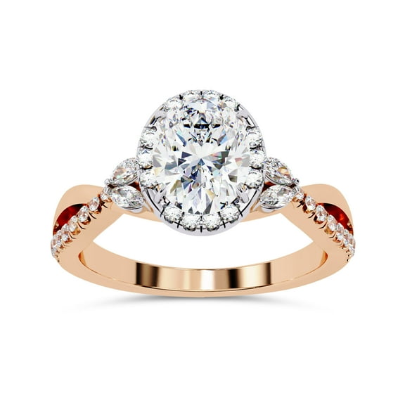 IGI Certified Lab Grown Diamond Infinity Halo Solitaire Engagement Rings for Women, Center 7x5.5mm Oval Cut Wedding Ring In 18K Solid Rose Gold F-G, VS-SI Quality (1.00 Cttw) Ring Size-8