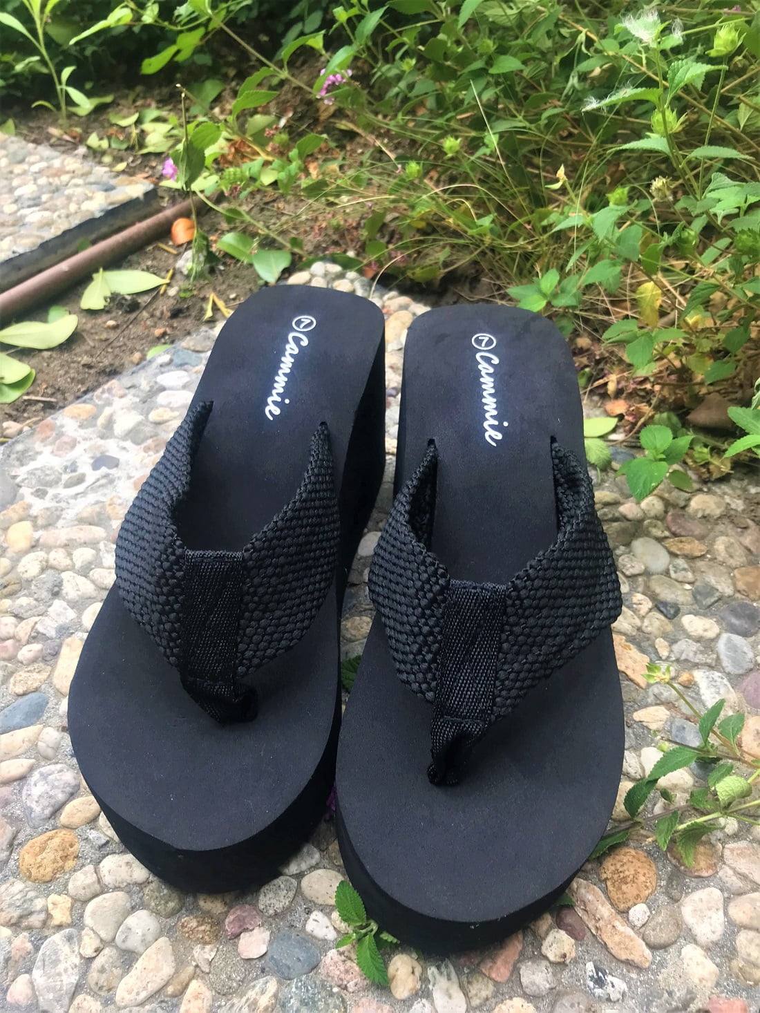 Cammie L-2155HH Women High Wedge Platform Slides Flip Flop Open Toe Sandal Black 6