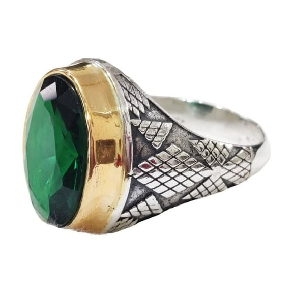 Emerald Mans Ring, Natural Emerald Hydro Ring, May Birthstone, Silver Jewelry, 925 Silver Ring, Heavy Mens Ring, Arabic Design, Birthday Gift, Ottoman Style Ring, Christmas, Mens Signet Ring